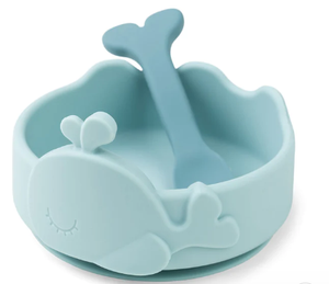 silicone stick&stay bowl & baby spoon - wally - blue