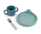 Peekaboo silicone dinner set blue